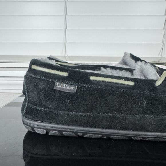 L.L. Bean Wicked Good Slippers Men’s 12 Black Suede Fur Lined Moccasin Slippers main image 12
